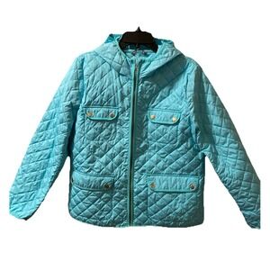 J Crew Signature Puffer Jacket Primaloft XL‎  Aqua Hooded Lightweight